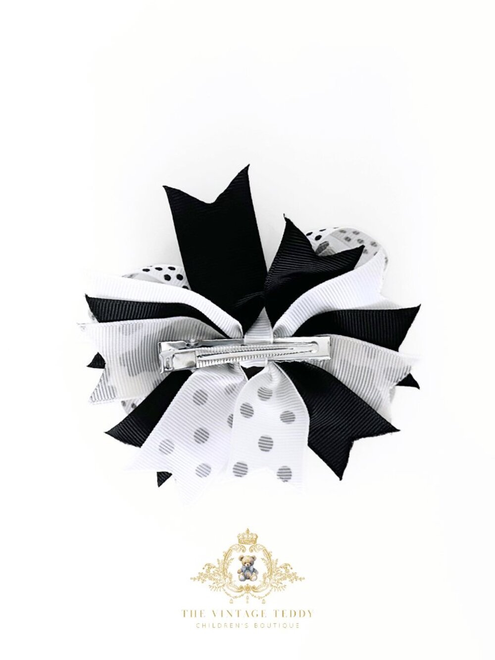 NWT Adorable Girls Hair Bow Grosgrain Ribbon Little Cow Charm Polkadots 4" Inch - Picture 2 of 2
